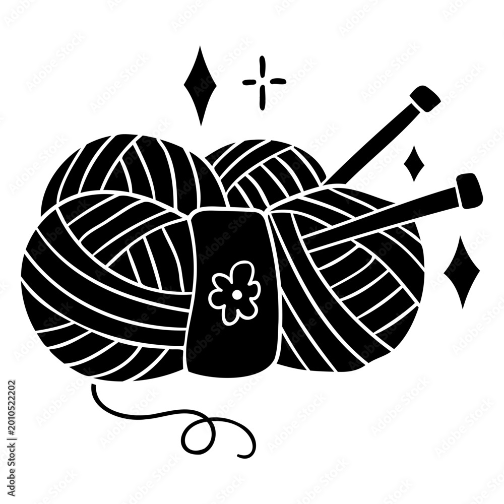 Fototapeta premium Charming yarn ball with knitting needles design