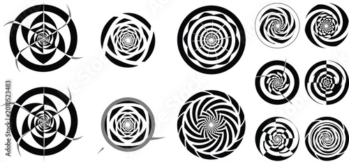 Εκτύπωση καμβά Abstract spiral vortex shapes collection with circular swirl patterns, dynamic r