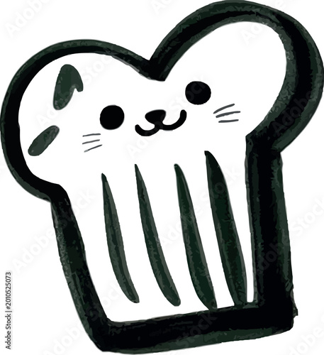 Whimsical cat chef hat illustration with playful face on transparent background.