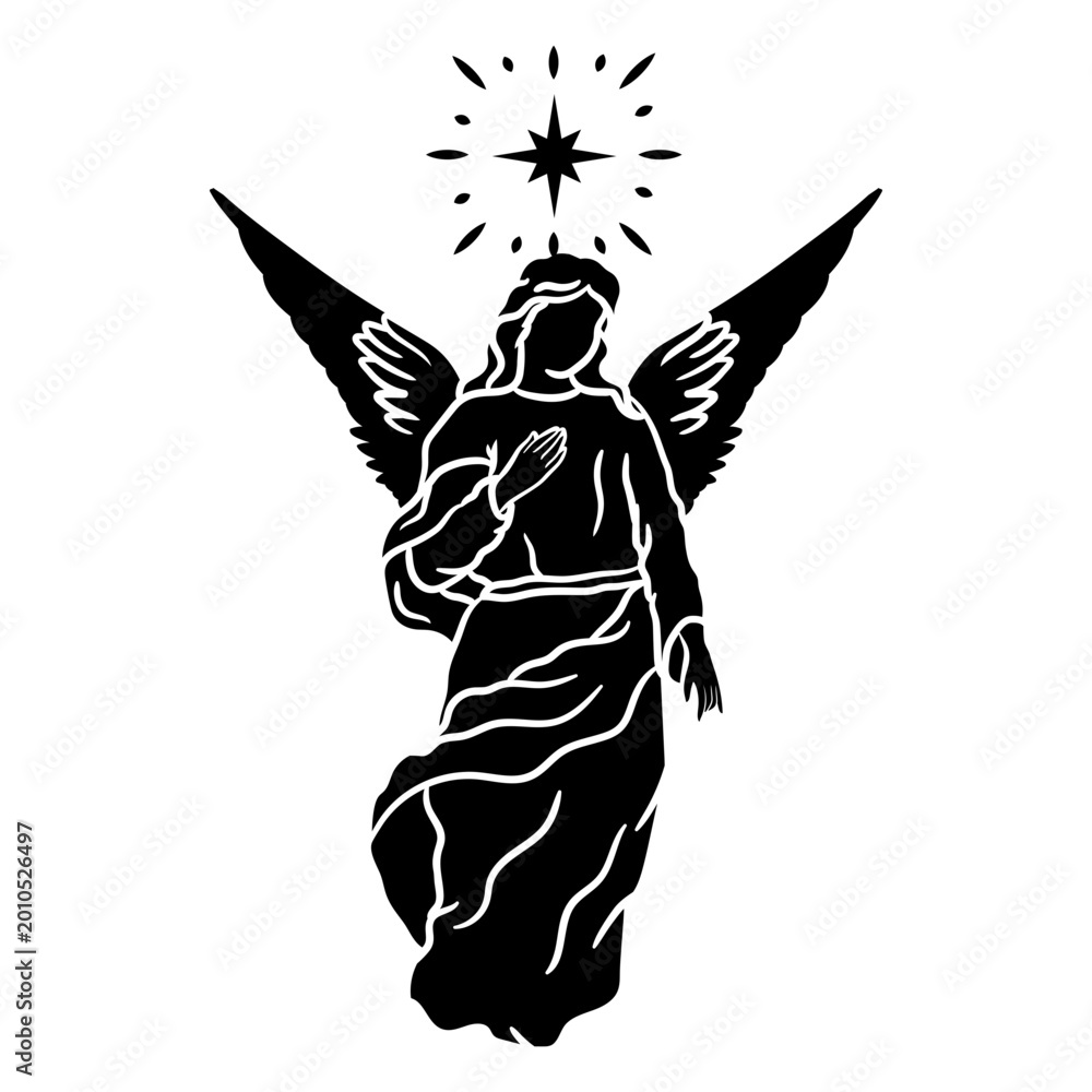 Naklejka premium Classic angel illustration with celestial elements t-shirt design