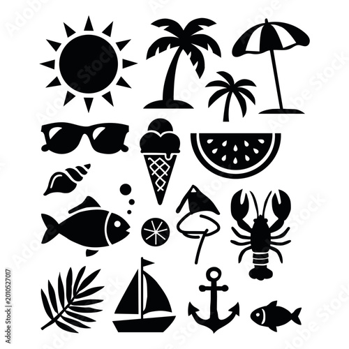 Summer EPS Bundle - Beach Icon Set for Cricut and Silhouette - Tropical Vector Clipart