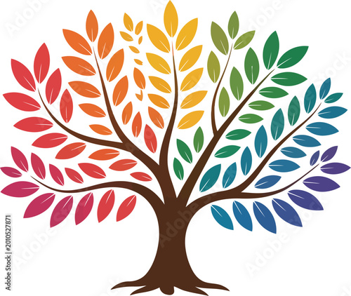 Vibrant Tree of Life: A symbol of growth, diversity, and connection, a colorful tree with leaves in a rainbow of hues, representing the beauty and interconnectedness of life.
