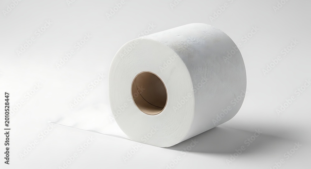 Fototapeta premium A roll of white toilet paper on a plain background