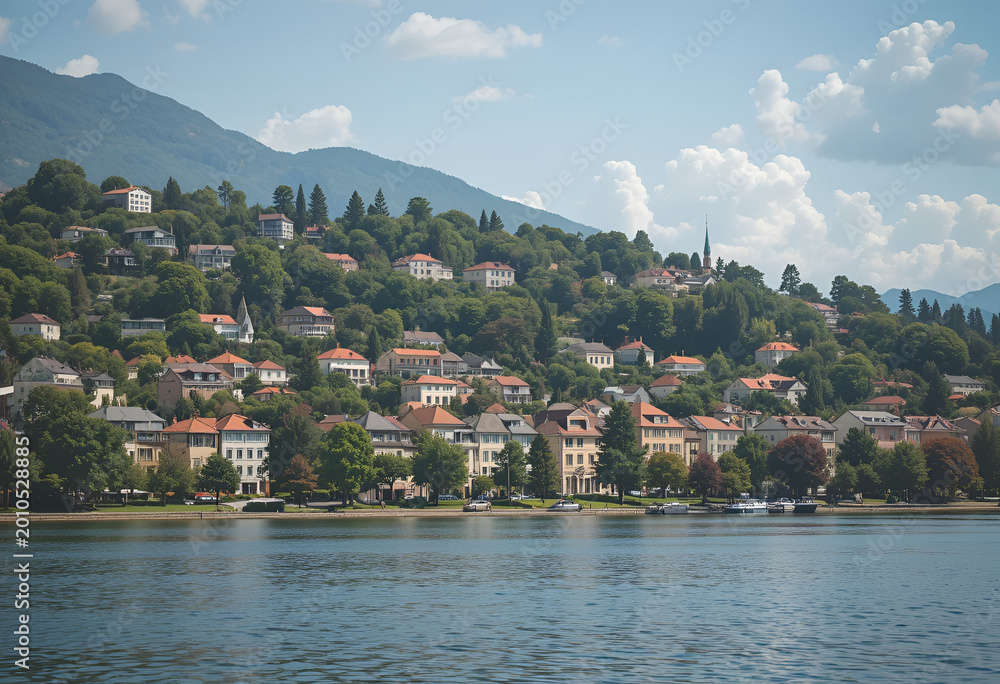 Fototapeta premium Scenic lakeside city view