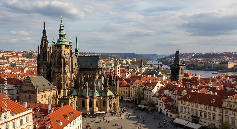 Obraz premium Panoramic view of a cityscape featuring historic architecture under daylight