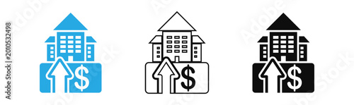 Foto Real estate investment growth icon set blue black and monochrome versions