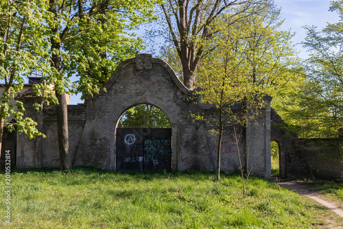 Historic entrance gate to the Raczynski Palace park in Zloty Potok, Jura Krakowsko-Czestochowska, Poland.