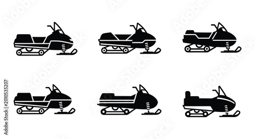 Cuadro en lienzo Snowmobile silhouettes and line art black and white vector illustration