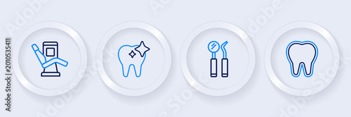 Tableau sur toile Set line Tooth, Dental mirror and probe, whitening and Medical dental chair icon