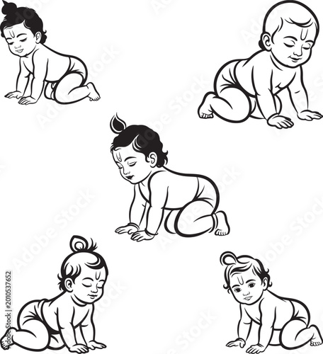 Crawling Baby Illustrations on White Background