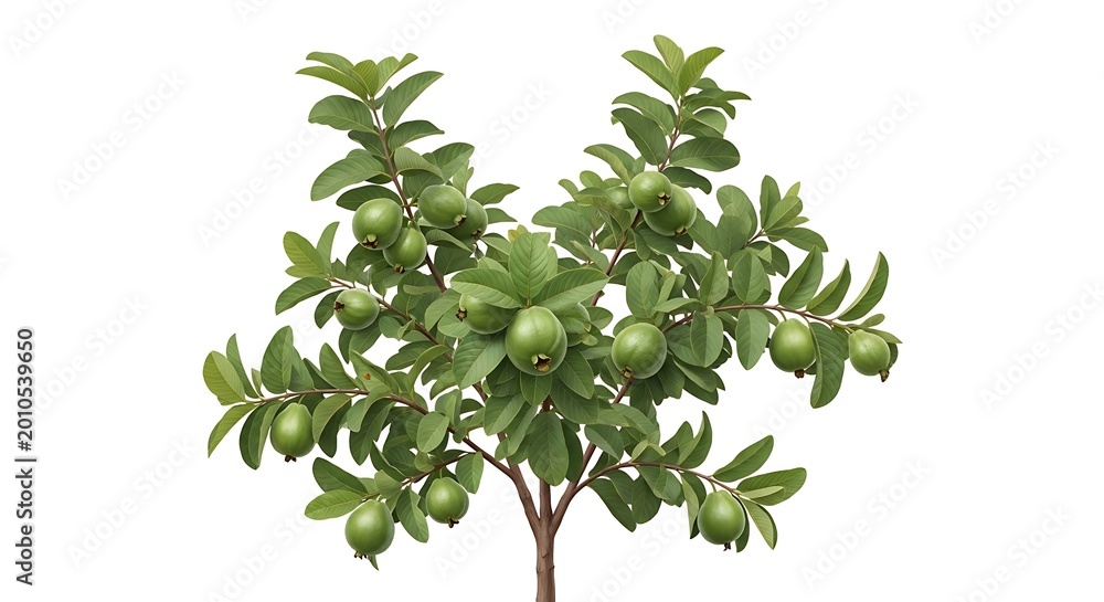 Fototapeta premium Lemon tree with unripe fruit isolated on white background