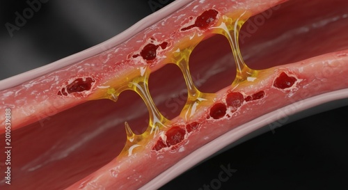 A detailed close-up of a damaged artery, showcasing the effects of plaque buildup and potential health concerns.