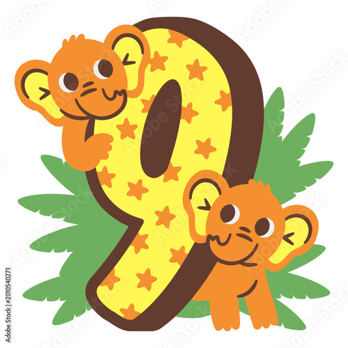 Canvas Print The number nine with two elephants in the background