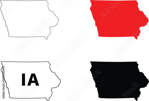 Bild auf Leinwand Set of iowa state map icons with outline red and black silhouette designs Vector