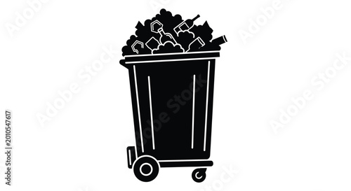 Photography Trash can overflowing with bottles and glass black silhouette high quality