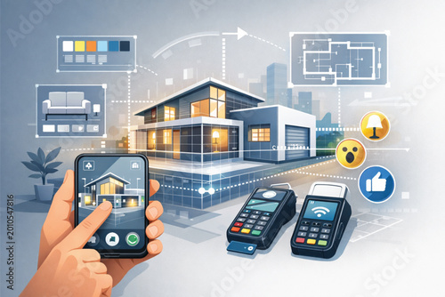 Hand holding smartphone with app icons showing mobile technology communication and digital network concept 