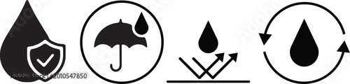 Foto Waterproof and water resistant protection vector icons set.