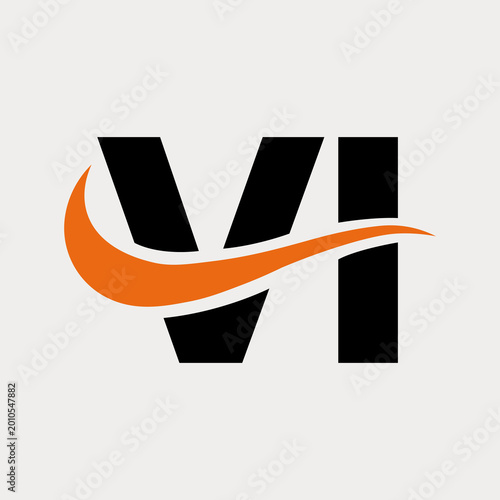 VI Letter Logo Design with Creative Orange Swoosh