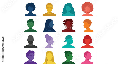 Diverse group of people silhouettes colorful vector illustration