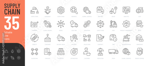Canvas Print Supply Chain Line Editable Icons set