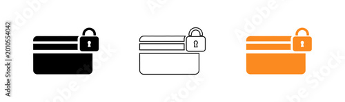 Secure document icon set black outline and solid orange variations