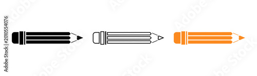 Pencil icons set black outline and solid yellow variations