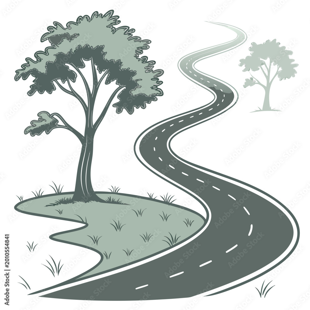 Obraz premium vector illustration of winding roads through landscape with trees and grassy fields high quality professional detailed modern