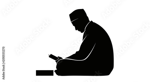 Fotografía Eid Ul Adha Islamic man reading, Muslim person silhouette, black vector icon, pr