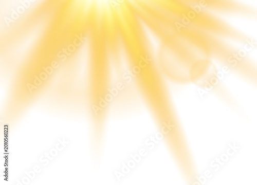 Bright yellow sunlight rays bursting from corner with sunlight radiance starburst abstract