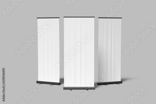 Fotografía Realistic Roll Up Banner Blank Mockup Set