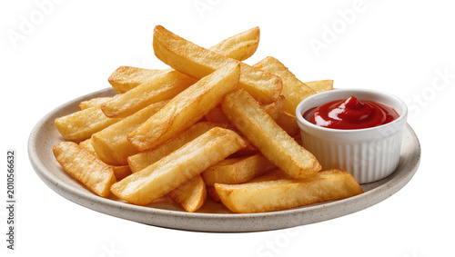 Konstfotografi Golden french fries with ketchup in a small bowl, isolated on transparent backgr