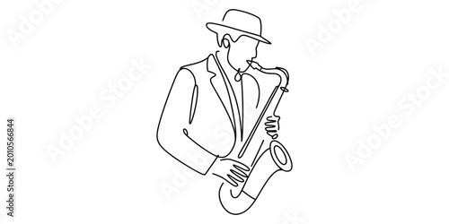 Schilderij op canvas Man playing saxophone in continuous line drawing style