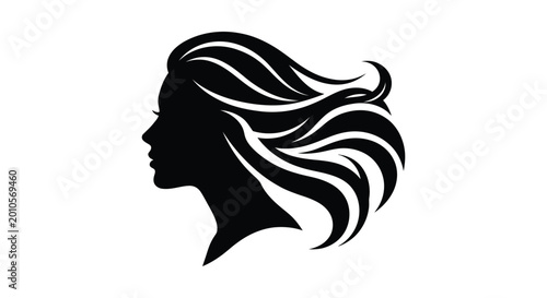 Woman s face silhouette with flowing hair black and white