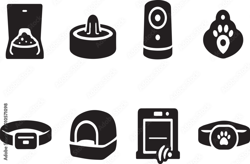 Фотография Smart Pet Technology Icons Set Featuring Automatic Feeder, GPS Tracker, Pet Came