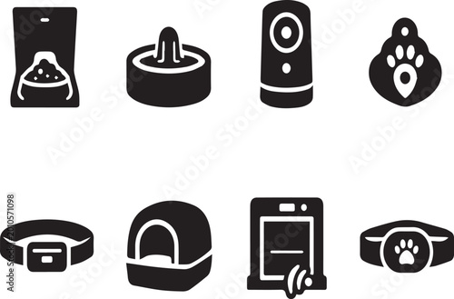 фотографія Smart Pet Technology Icons Set Featuring Automatic Feeder, GPS Tracker, Pet Came