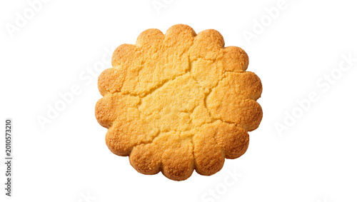 Fotografija Golden crumbly round cookie with decorative edge