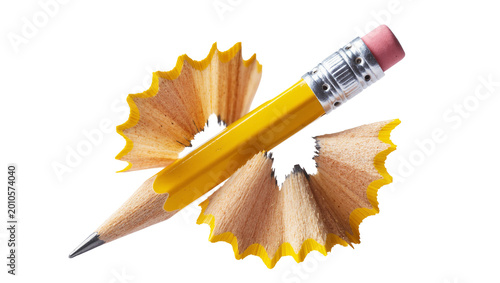 Konstfotografi Sharpened yellow pencil with curled wood shavings