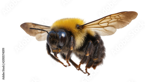Slika na platnu Fuzzy bumblebee with translucent wings in flight, isolated on transparent backgr
