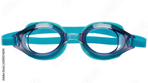 Fotografie Turquoise swimming goggles with purple accents, isolated on transparent backgrou