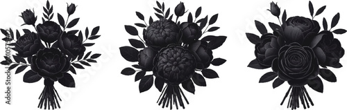 Fotografía Black Flower Bouquets Dark Floral Arrangements Gothic Roses Set Silhouette Set - Peony and Rose Vector Illustrations  on transparent background