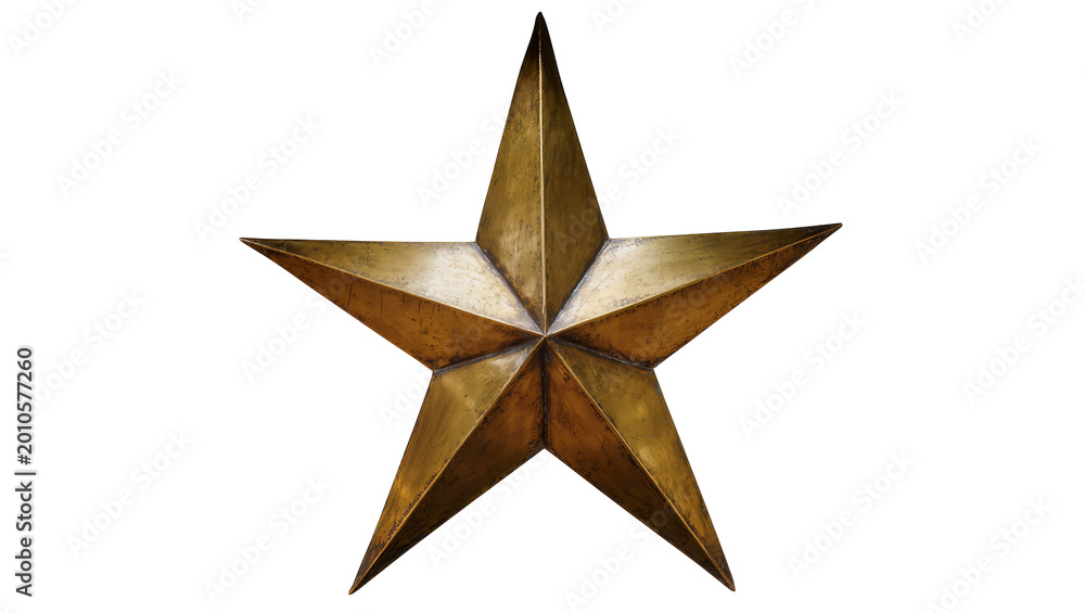 Obraz premium Five-pointed metallic star ornament, isolated on transparent background