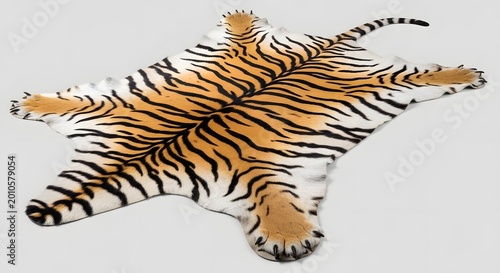 Realistic Tiger Skin Rug with Striped Pattern and Plush Texture for Home Decor.
