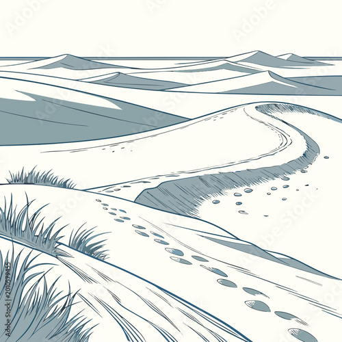 Tableau sur toile frozen desert landscape with icy dunes and winding path clean vector illustratio