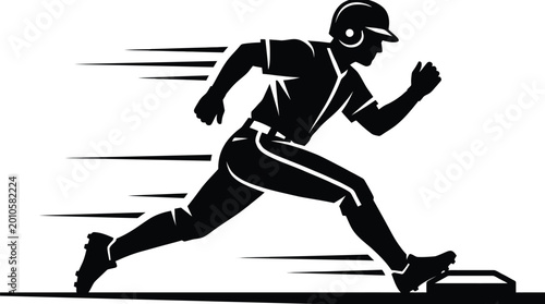 Baseball Player Running to Base Silhouette Vector Illustration.