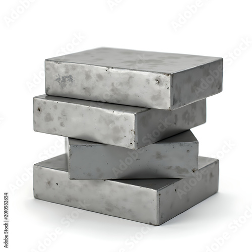 Stacked metal blocks with a brushed finish in industrial style  
