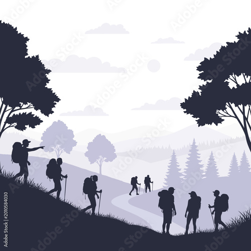 Φωτογραφία Group of People Hiking Together Outdoors.