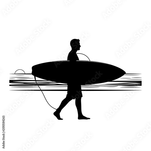 Bild auf Leinwand Man carrying a surfboard on beach.