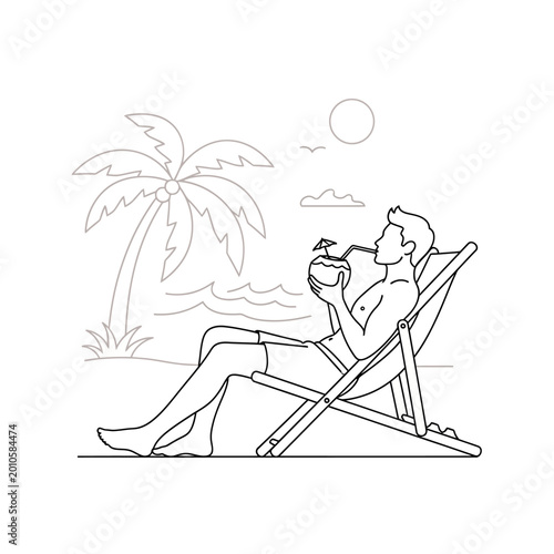 Vászonkép Man Relaxing on Beach Chair Outdoors.