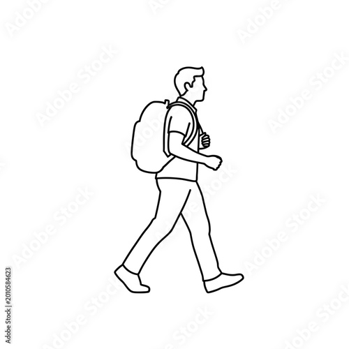 Bilde på lerret Man walking with backpack on.