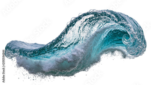 Fotografía Crashing ocean wave with turquoise water and foam, isolated on transparent backg